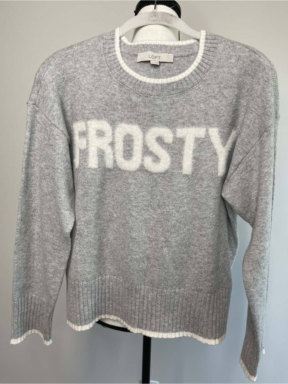 Loft new with tags gray and white crewneck sweater Frosty winter holiday new XXS